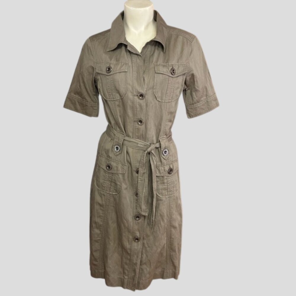 Signal Khaki Short Sleeve Button Down Dress